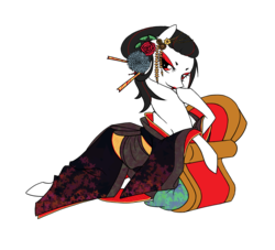 Size: 2200x2000 | Tagged: safe, artist:basykail, oc, oc only, earth pony, pony, clothes, female, flower, flower in hair, geisha, high res, kimono (clothing), mare, simple background, solo, transparent background