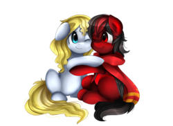 Size: 3509x2550 | Tagged: safe, artist:pridark, oc, oc only, oc:evo, oc:red pone, earth pony, pegasus, pony, duo, high res, hug, one eye closed, red and black oc, simple background, snuggling, transparent background, wink