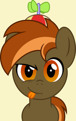 Size: 4780x7551 | Tagged: safe, artist:steam-loco, button mash, earth pony, pony, g4, absurd resolution, colt, foal, hat, looking at you, male, propeller hat, simple background, solo, tongue out