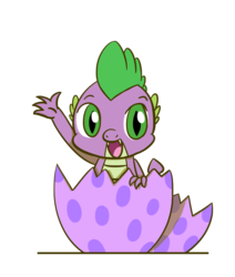 Size: 1280x1508 | Tagged: safe, artist:flutterluv, spike, dragon, g4, cute, dragon egg, egg, fangs, looking at you, male, open mouth, simple background, slit pupils, smiling, solo, spike appreciation day, transparent background, waving