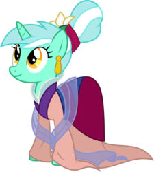 Size: 1001x1113 | Tagged: safe, artist:cloudy glow, lyra heartstrings, pony, g4, alternate hairstyle, clothes, clothes swap, cosplay, costume, crossover, disney, ear piercing, earring, female, historical chinese clothing, jewelry, mulan, piercing, simple background, smiling, solo, transparent background, vector