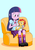 Size: 883x1248 | Tagged: safe, artist:artiecanvas, sunset shimmer, twilight sparkle, equestria girls, g4, age regression, artiecanvas is trying to murder us, baby, baby bottle, babyset shimmer, boots, bottle feeding, clothes, couch, cute, diaper, high heel boots, leg warmers, mama twilight, pleated skirt, poofy diaper, shoes, skirt, younger