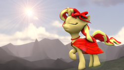 Size: 1280x720 | Tagged: safe, artist:fd-daylight, sunset shimmer, pony, equestria girls, g4, 3d, alternate hairstyle, clothes, crepuscular rays, female, scenery, solo, source filmmaker, sun