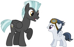 Size: 943x607 | Tagged: safe, rumble, thunderlane, pegasus, pony, g4, brotherly love, brothers, colt, cute, goggles, male, sibling, sibling love, siblings, simple background, stallion, white background