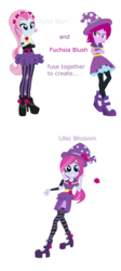 Size: 652x1460 | Tagged: safe, artist:berrypunchrules, fuchsia blush, violet blurr, oc, oc:lilac blossom, equestria girls, g4, fusion, fusion:fuchsia blush, fusion:violet blurr