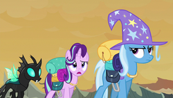 Size: 1280x720 | Tagged: safe, screencap, starlight glimmer, thorax, trixie, pony, g4, to where and back again