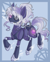 Size: 768x955 | Tagged: safe, artist:whitenoiseghost, oc, oc only, pony, robot, robot pony, glowing eyes, solo, steamling, steampunk