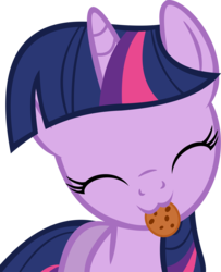Size: 10051x12397 | Tagged: safe, artist:cyanlightning, twilight sparkle, pony, unicorn, .svg available, :3, absurd resolution, cookie, cute, eyes closed, female, food, head tilt, mare, mouth hold, nom, simple background, smiling, solo, transparent background, twiabetes, vector