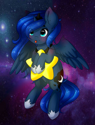 Size: 2000x2625 | Tagged: safe, artist:sweesear, princess luna, alicorn, pony, g4, cute, female, high res, lunabetes, mare, silly, silly face, silly pony, solo, space, stars, tangible heavenly object, tongue out