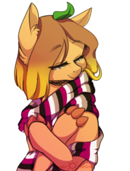 Size: 800x1050 | Tagged: safe, artist:yuyusunshine, oc, oc only, dracony, hybrid, pony, clothes, eyes closed, female, mare, scarf, simple background, smiling, solo, transparent background