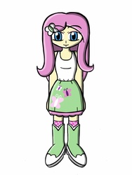 Size: 768x1024 | Tagged: safe, artist:cubiejewelart, fluttershy, equestria girls, g4, boots, clothes, cute, female, high heel boots, skirt, socks, solo