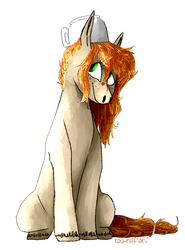 Size: 970x1312 | Tagged: safe, artist:essie-hiddles, artist:rockruffian, oc, oc only, oc:sarsaparilla, earth pony, pony, freckles, looking at something, looking up, red hair, simple background, smiling, solo, unshorn fetlocks, white background