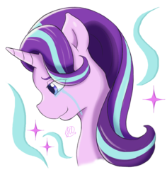 Size: 1280x1358 | Tagged: safe, artist:scarab, starlight glimmer, pony, g4, bust, crying, cutie mark, female, lidded eyes, portrait, simple background, smiling, solo, tears of joy, transparent background