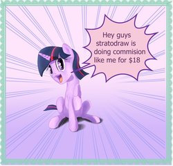 Size: 912x876 | Tagged: safe, artist:stratodraw, twilight sparkle, pony, g4, advertisement, artist, commission, drawing, female, grammar error, solo