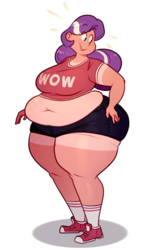 Size: 1164x1920 | Tagged: safe, artist:secretgoombaman12345, diamond tiara, human, ask chubby diamond, g4, ask, bbw, belly button, chubby diamond, clothes, converse, fat, female, hot pants, humanized, midriff, muffin top, obese, shoes, sneakers, solo, tan lines, the ass was fat, thunder thighs, tumblr