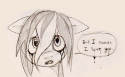 Size: 947x588 | Tagged: safe, artist:imalou, oc, oc only, oc:creep hurt, pony, crying, sad, solo