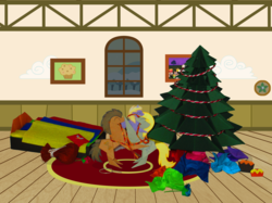 Size: 4595x3446 | Tagged: safe, artist:malte279, derpy hooves, dinky hooves, doctor whooves, time turner, earth pony, pegasus, pony, unicorn, g4, christmas tree, high res, hug, origami, tree