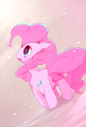 Size: 1181x1748 | Tagged: safe, artist:winter939, pinkie pie, earth pony, pony, g4, blush sticker, blushing, cute, diapinkes, female, smiling, snow, solo