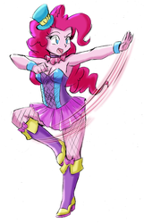 Size: 1909x2963 | Tagged: safe, artist:danmakuman, pinkie pie, equestria girls, armpits, boots, bracelet, breasts, cleavage, clothes, costume, fall formal outfits, female, hat, high heel boots, jewelry, simple background, solo, top hat, white background