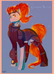 Size: 1209x1644 | Tagged: safe, artist:risterdus, pony, chandra nalaar, goggles, magic the gathering, ponified, smirk, solo