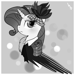 Size: 950x950 | Tagged: safe, artist:haden-2375, rarity, pony, unicorn, g4, black and white, detective rarity, female, grayscale, mare, monochrome, solo