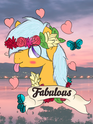 Size: 1024x1365 | Tagged: safe, artist:datdoughnut, oc, oc only, blushing, fabulous, floral head wreath, flower, heart, one eye closed, tongue out, wink