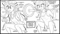 Size: 980x563 | Tagged: safe, artist:pshyzomancer, sci-twi, sunset shimmer, twilight sparkle, equestria girls, g4, /fit/, 4chan, armpits, female, implied bottomless, implied princess twilight, implied twilight sparkle, lesbian, lineart, monochrome, ship:sci-twishimmer, ship:sunsetsparkle, shipping, text