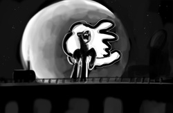 Size: 1000x650 | Tagged: safe, artist:xbi, nightmare moon, pony, g4, female, grayscale, laughing, monochrome, moon, night, solo