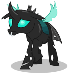 Size: 675x715 | Tagged: safe, artist:watermelon changeling, derpibooru exclusive, thorax, changeling, g4, male, ms paint, raised hoof, sad, simple background, solo, spread wings, white background
