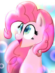 Size: 1024x1365 | Tagged: safe, artist:moobew, pinkie pie, earth pony, pony, g4, bust, female, happy, open mouth, portrait, solo