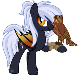 Size: 4004x3862 | Tagged: safe, artist:cayfie, oc, oc only, oc:cirrus sky, oc:soft star, bat pony, bird, falcon, pony, colored wings, duo, high res, simple background, transparent background