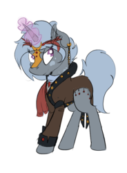 Size: 509x690 | Tagged: safe, artist:beardie, oc, oc only, pony, unicorn, clothes, glowing horn, horn, mask, scarf, simple background, solo, transparent background