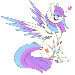 Size: 2048x2048 | Tagged: safe, artist:cinnamontee, artist:xheavensdevil, oc, oc only, pegasus, pony, bandaid, female, heart, high res, mare, simple background, sitting, solo, transparent background