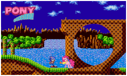 Size: 500x300 | Tagged: safe, artist:badgerspaceman, pinkie pie, g4, animated, crossover, gif, green hill zone, loop, male, pixel art, rubber chicken, sonic the hedgehog, sonic the hedgehog (series)