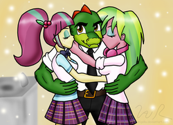 Size: 1753x1268 | Tagged: safe, artist:sonigoku, lemon zest, sour sweet, equestria girls, g4, my little pony equestria girls: friendship games, crossover, male, ponytail, sonic the hedgehog (series), vector the crocodile