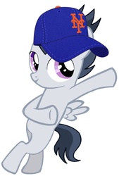 Size: 692x1024 | Tagged: safe, artist:jawsandgumballfan24, rumble, pony, g4, bipedal, cute, hat, male, new york mets, simple background, solo, white background