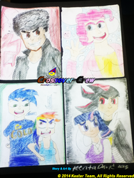 Size: 720x960 | Tagged: safe, artist:kentadavidofkt, pinkie pie, twilight sparkle, oc, oc:afro the hedgehog, human, g4, crossover, humanized, male, shadow the hedgehog, sonic the hedgehog, sonic the hedgehog (series), traditional art