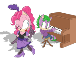 Size: 6000x5000 | Tagged: dead source, safe, artist:atomiclance, pinkie pie, spike, anthro, g4, over a barrel, absurd resolution, crossover, musical instrument, paws, piano, saloon dress, saloon pinkie, sandals, simple background, sonic the hedgehog (series), sonicified, transparent background, you gotta share