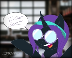 Size: 4437x3571 | Tagged: safe, artist:iflysna94, oc, oc only, oc:nyx, alicorn, pony, alicorn oc, blind joke, dialogue, female, high res, hooves up, open mouth, reincarnation, screaming, signature, solo, speech bubble