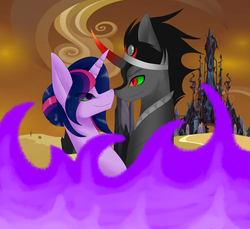 Size: 8000x7333 | Tagged: safe, artist:laura514, king sombra, twilight sparkle, pony, g4, absurd resolution, duo, male, ship:twibra, shipping, straight, tyrant sparkle