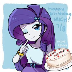 Size: 1024x1024 | Tagged: safe, artist:ayachiichan, rarity, equestria girls, g4, birthday cake, cake, female, food, one eye closed, solo, wink