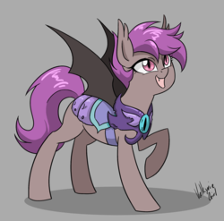Size: 1904x1879 | Tagged: safe, artist:valkyrie-girl, oc, oc only, oc:teasel, bat pony, pony, armor, commission, female, guardsmare, mare, night guard, royal guard, solo