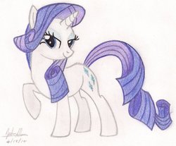 Size: 982x813 | Tagged: safe, artist:soulsliver249, rarity, pony, unicorn, g4, female, mare, raised hoof, smiling, solo, traditional art