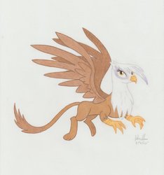 Size: 865x923 | Tagged: safe, artist:soulsliver249, gilda, griffon, g4, female, flying, solo, spread wings, traditional art