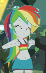 Size: 479x765 | Tagged: safe, edit, edited screencap, screencap, rainbow dash, equestria girls, g4, 1000 hours in ms paint, belly button, bikini, bikini top, clothes, cropped, dancing, fall formal, midriff, ms paint, shorts, swimsuit