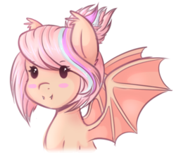 Size: 600x521 | Tagged: safe, artist:fluffymaiden, oc, oc only, oc:sweet skies, bat pony, pony, bat ponified, cute, fangs, female, mare, ocbetes, race swap, simple background, smiling, solo, white background