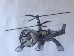 Size: 3264x2448 | Tagged: safe, artist:zackjiang, oc, oc only, original species, plane pony, pony, attack helicopter, glare, gritted teeth, helicopter, high res, kamov ka-50, looking at you, plane, raised hoof, solo, traditional art