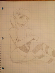 Size: 4160x3120 | Tagged: safe, oc, oc only, oc:fearingfun, anthro, unguligrade anthro, clothes, graph paper, high res, pencil drawing, redraw, socks, solo, striped socks, traditional art
