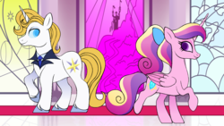 Size: 1280x720 | Tagged: safe, artist:carouselunique, prince blueblood, princess cadance, g4, bluedance, canterlot castle, colored pupils, male, shipping, straight, teen princess cadance, teenager