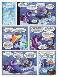 Size: 720x960 | Tagged: safe, artist:tonyfleecs, idw, official comic, rainbow dash, twilight sparkle, alicorn, pegasus, pony, g4, spoiler:comic, spoiler:comicff36, bed, bedroom, bomber jacket, cloud, duo, female, house, mare, preview, rainbow dash's bedroom, rainbow dash's house, saddle bag, shipping war in the comments, speech bubble, twilight sparkle (alicorn)